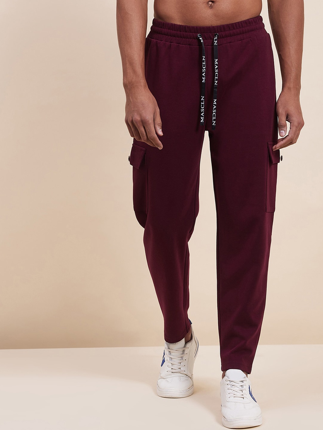 

MASCLN SASSAFRAS Men Maroon Solid Relaxed-Fit Track Pants