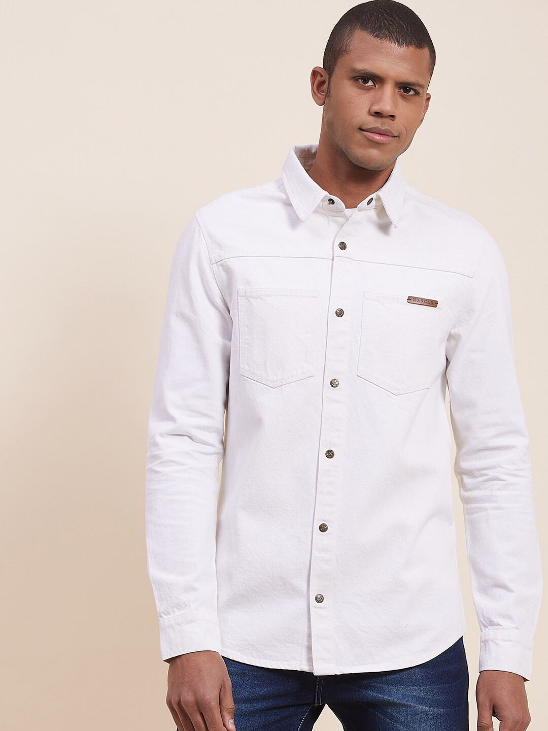 

MASCLN SASSAFRAS Men White Casual Shirt