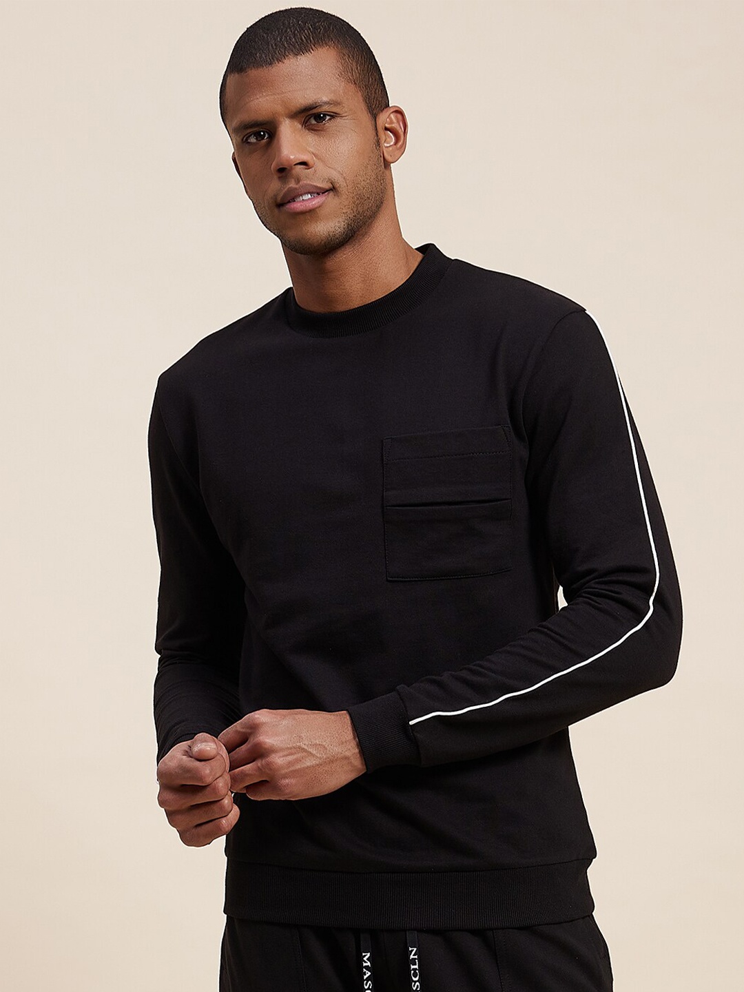 

MASCLN SASSAFRAS Men Black Sweatshirt