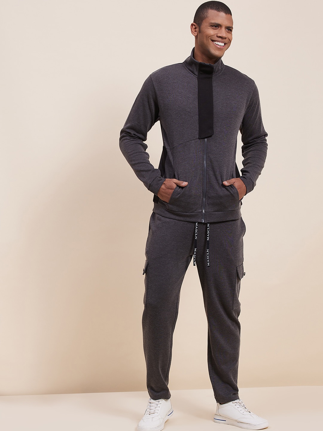 

MASCLN SASSAFRAS Men Grey Longline Sporty Jacket