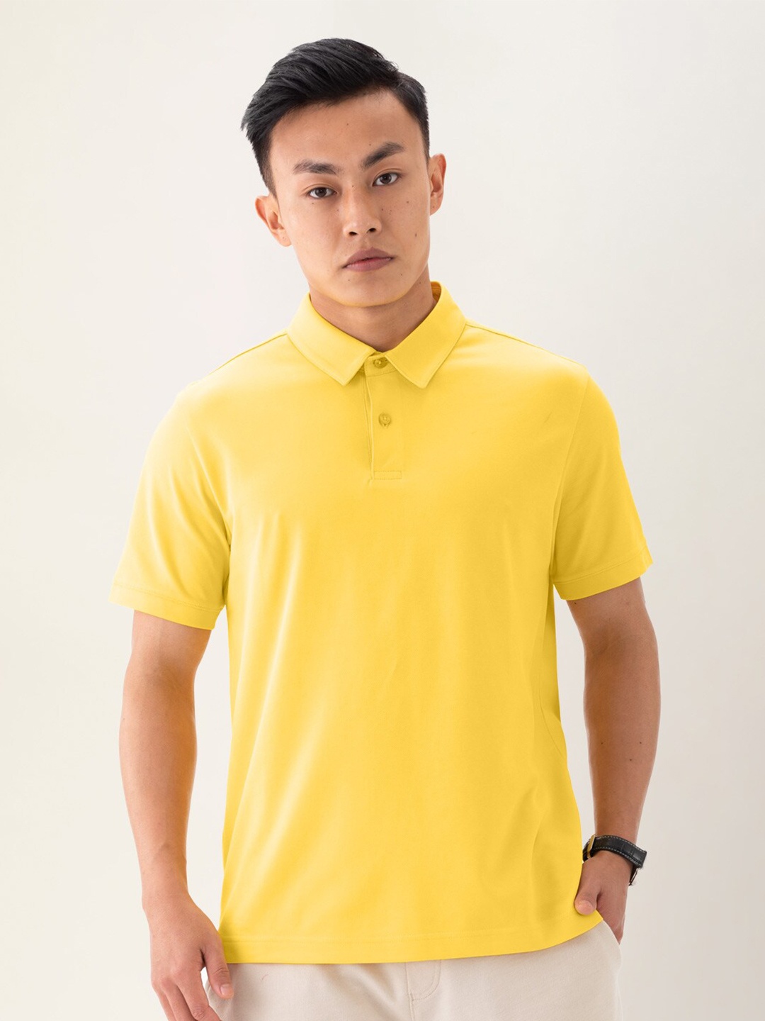 

DaMENSCH Men Thermoregulating Regular Fit 2 Button Polo T-shirt, Yellow
