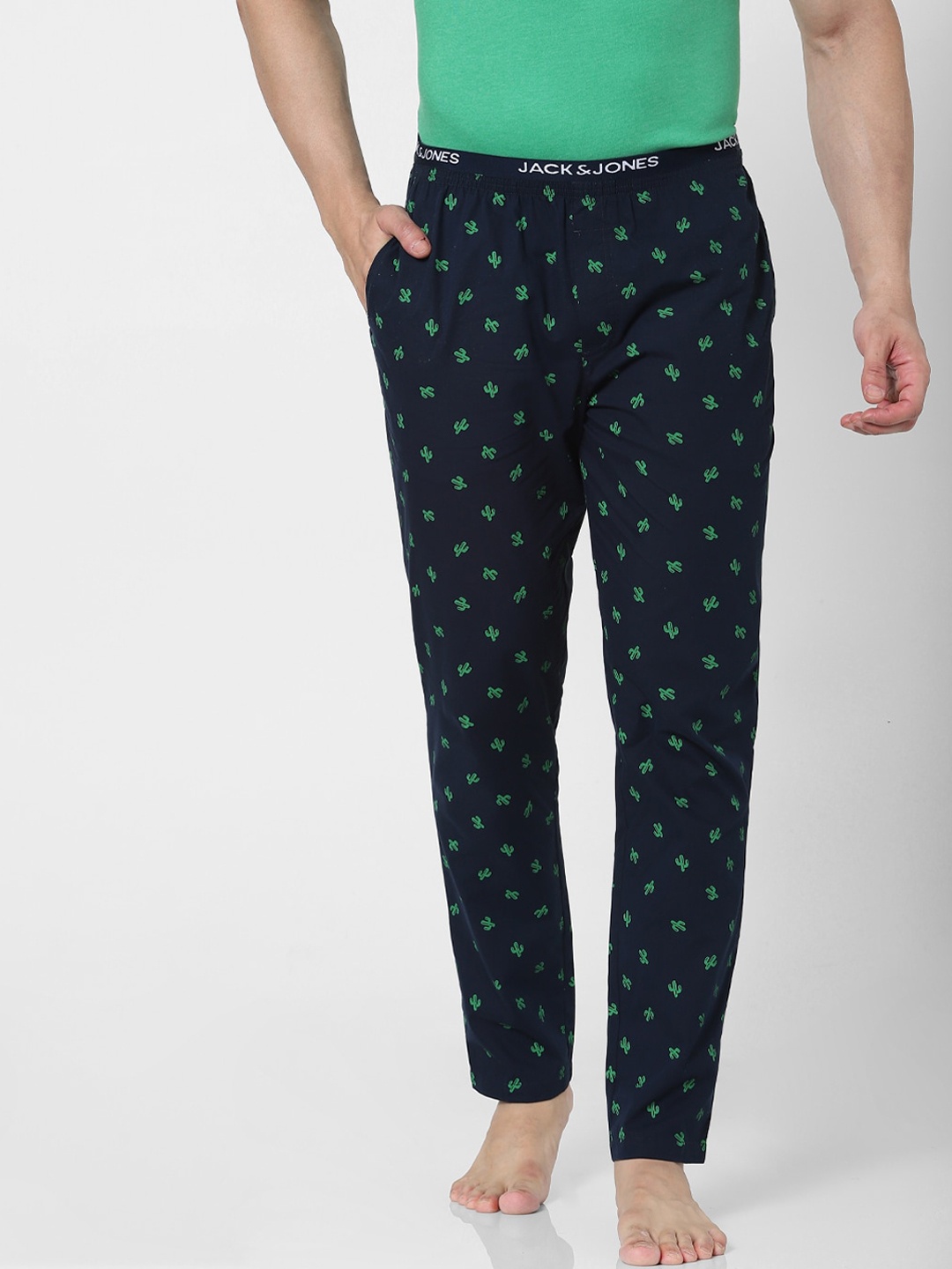 

Jack & Jones Men Navy Blue & Green Printed Pyjamas
