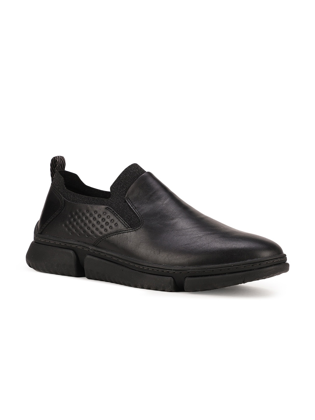 

Hush Puppies Men Black Perforations Leather Slip-On Sneakers