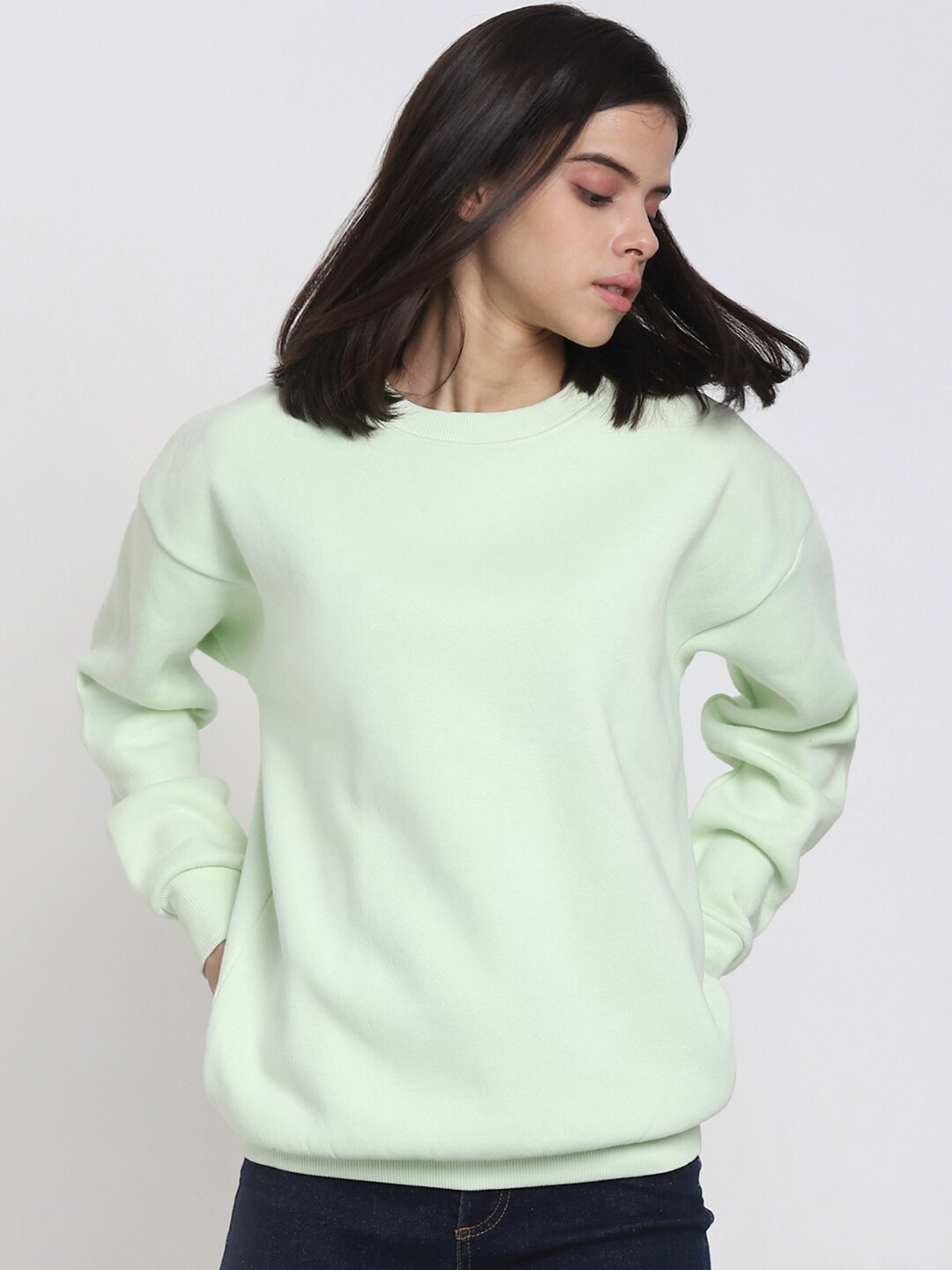 Bewakoof Heavy Duty Round Neck Cotton Oversized Sweatshirt, Green