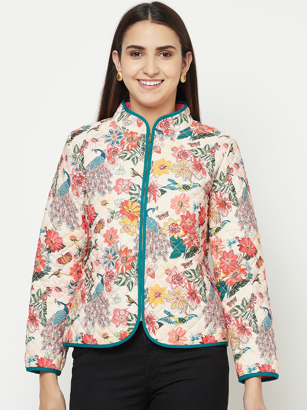 

BLANC9 Women Multicoloured Floral Quilted Jacket, Multi