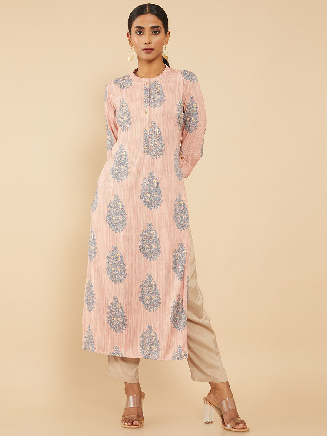 

Soch Women Pink Ethnic Motifs Embellished Thread Work Kurta