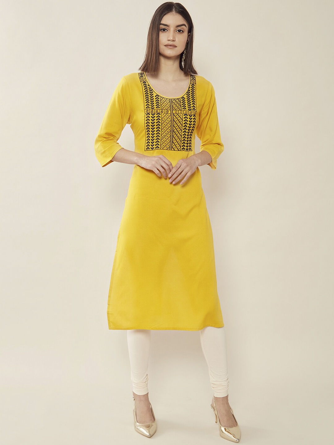 

Soch Woman Mustard Yellow Yoke Design Kurta