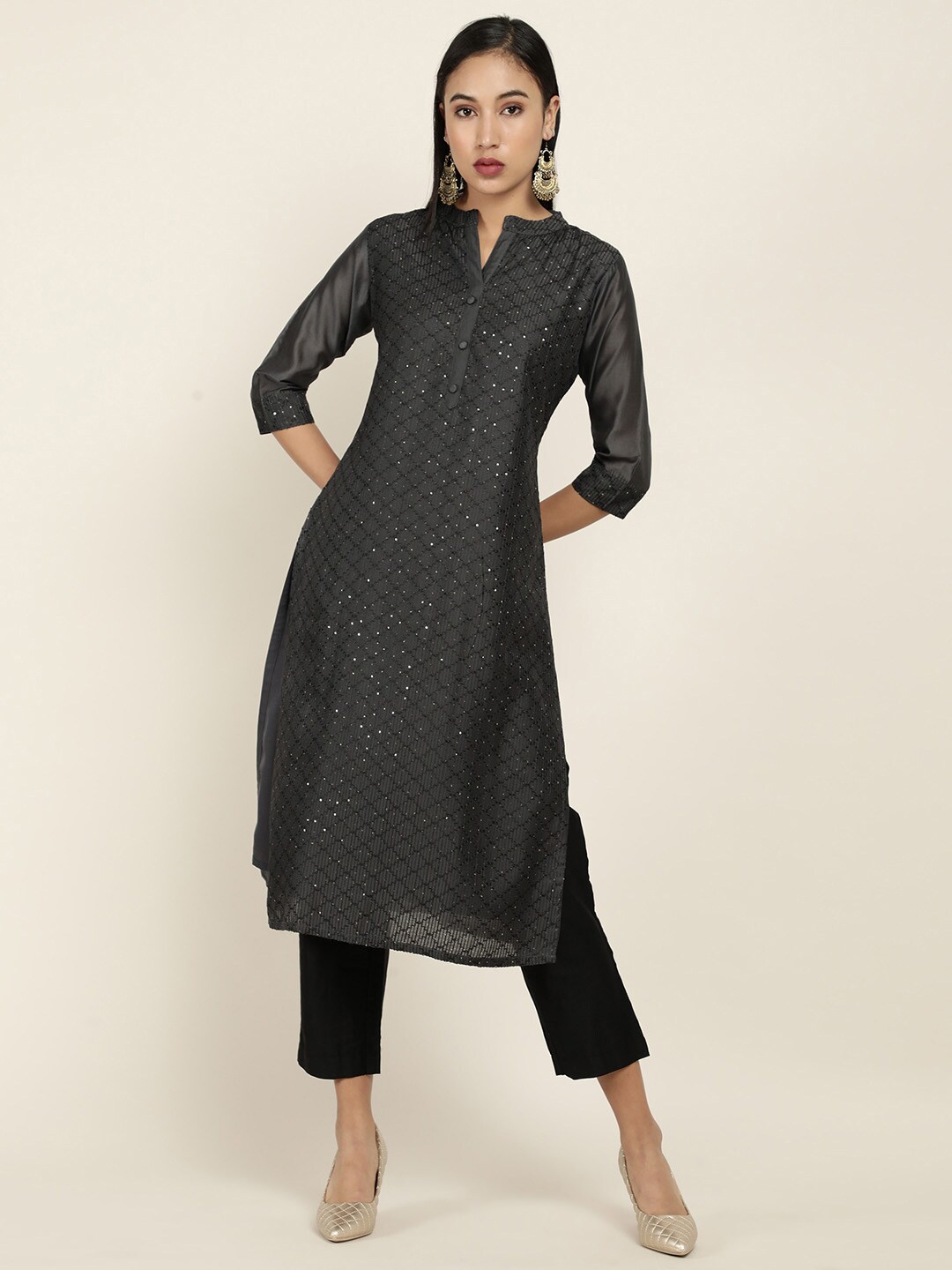 

Soch Women Grey Thread Work Chanderi Silk Chanderi Silk Kurta