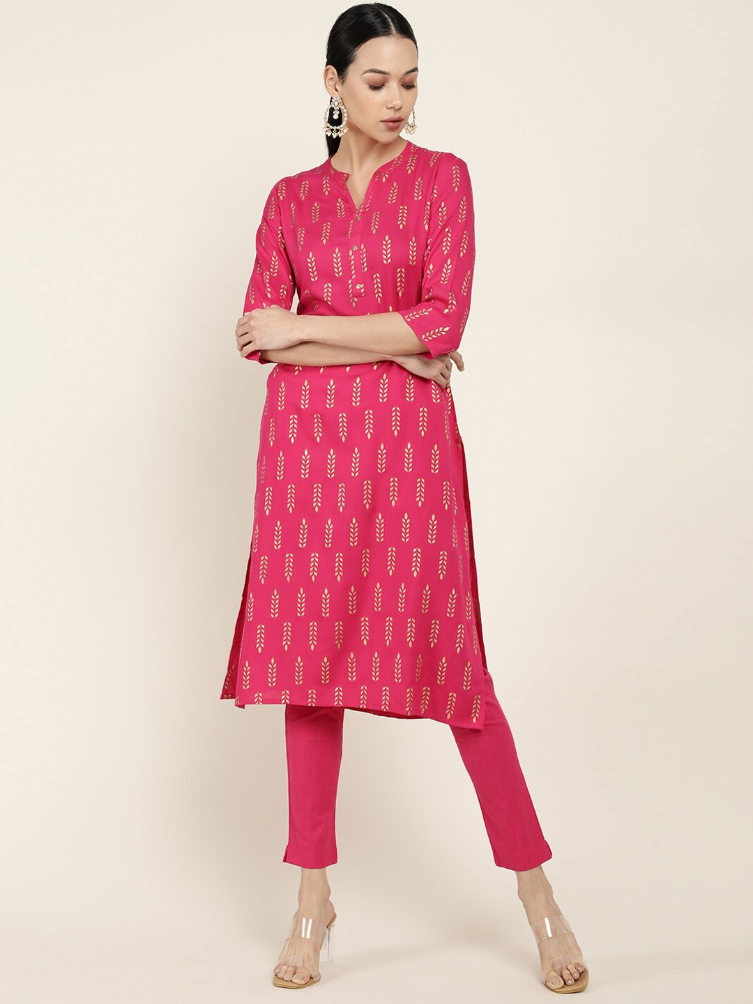 

Soch Women Pink Ethnic Motifs Thread Work Kurta