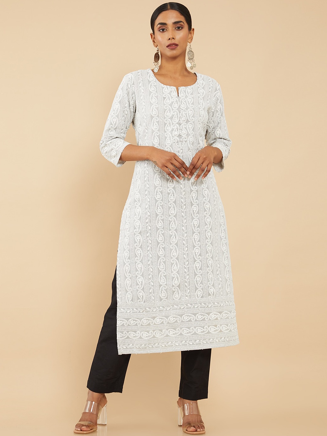 

Soch Women Grey Paisley Embroidered Chikankari Kurta