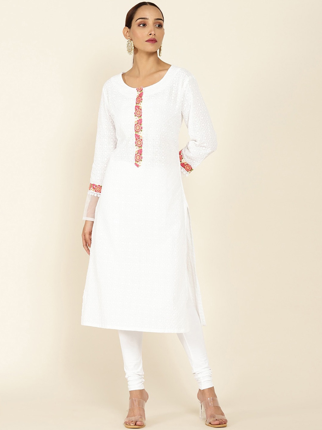 

Soch Women Off White Embroidered Thread Work Kurta