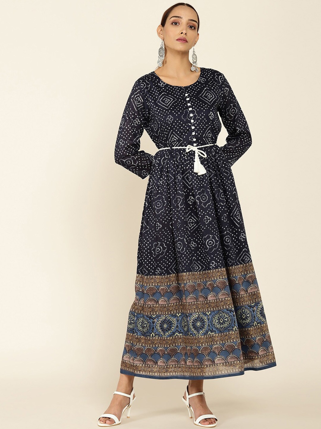 

Soch Women Navy Blue Printed Flared Sleeves Anarkali Kurta