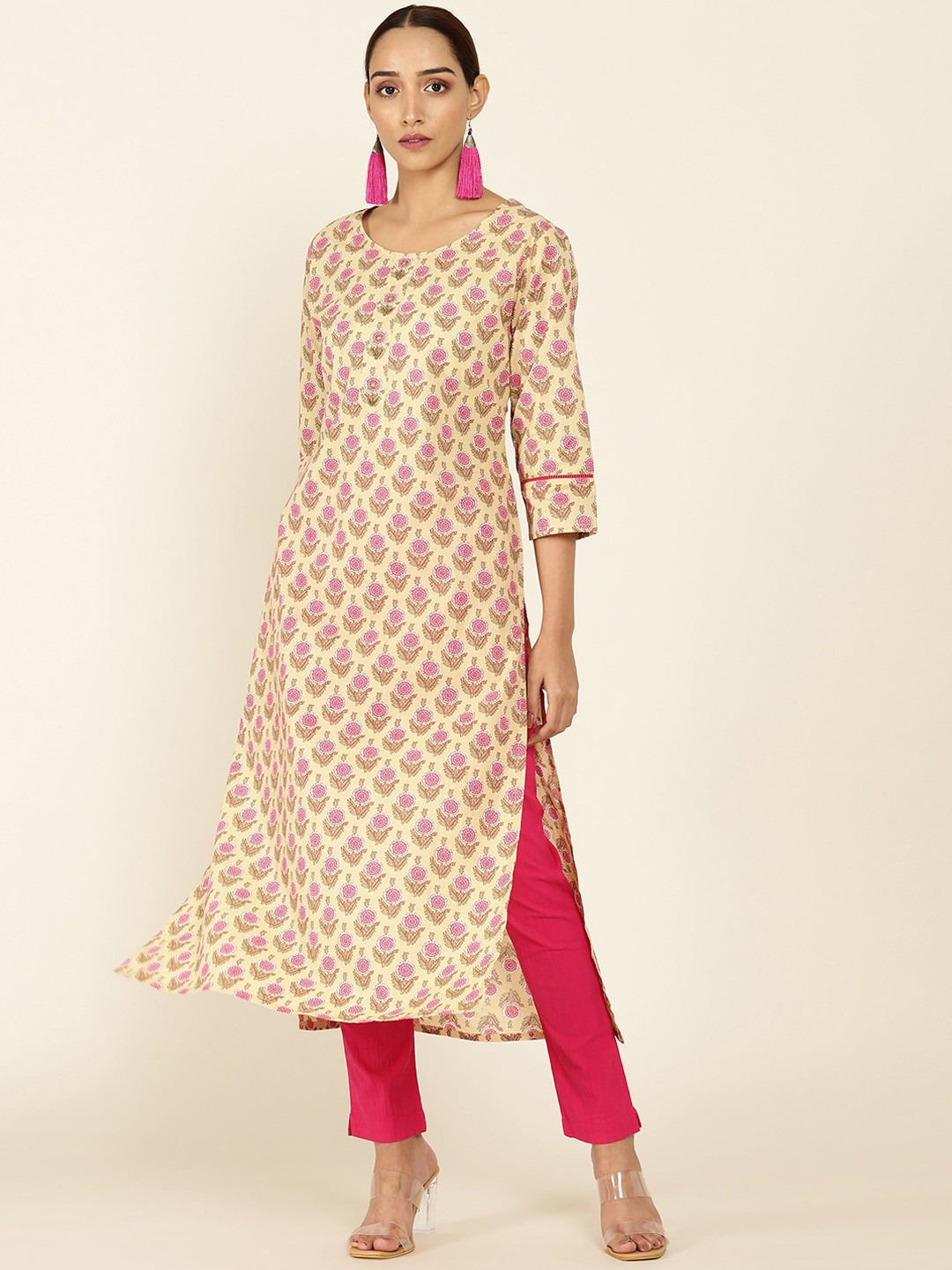 

Soch Women Beige Ethnic Motifs Printed Round Neck Kurta