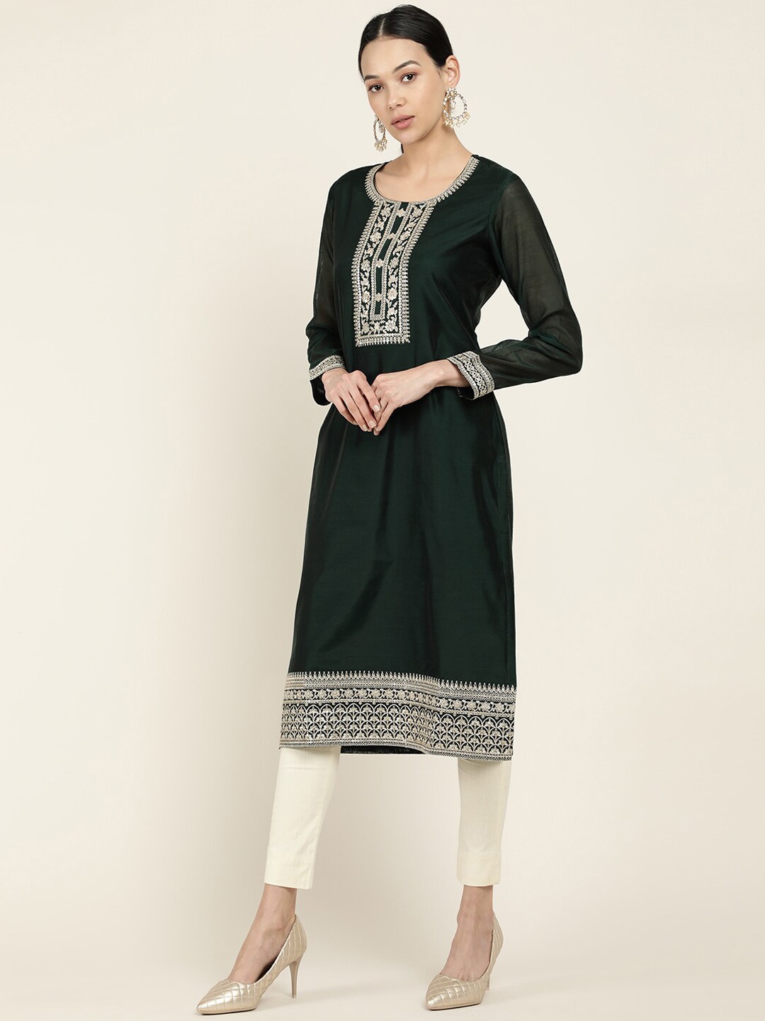 

Soch Women Green Chanderi Silk Kurta