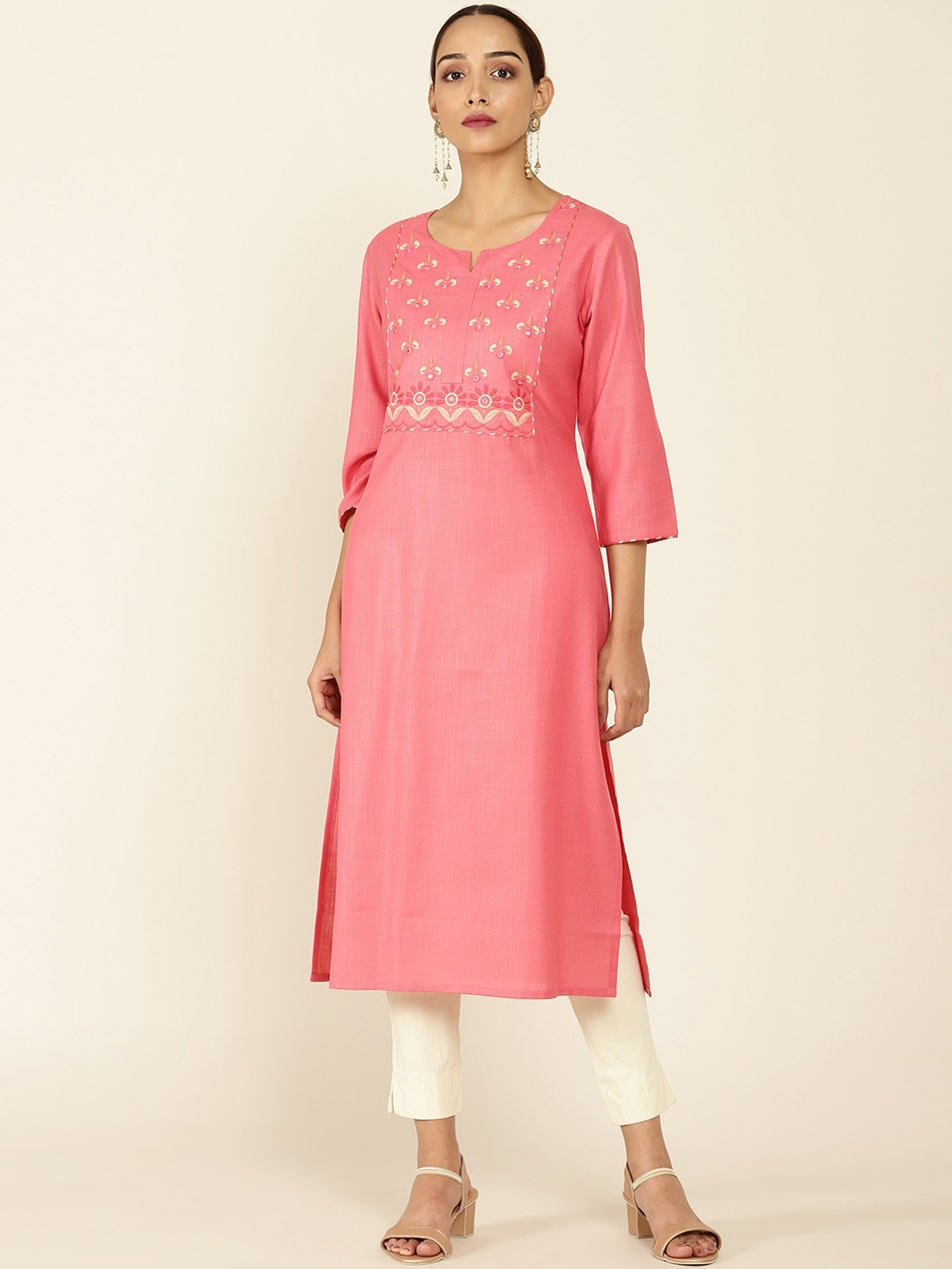 

Soch Women Pink Yoke Design Yoke Design Thread Work Straight Kurta
