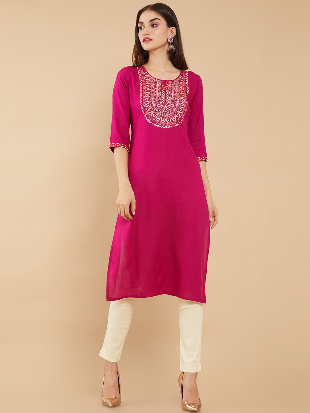 

Soch Women Pink Gotta Patti Straight Kurta, Red