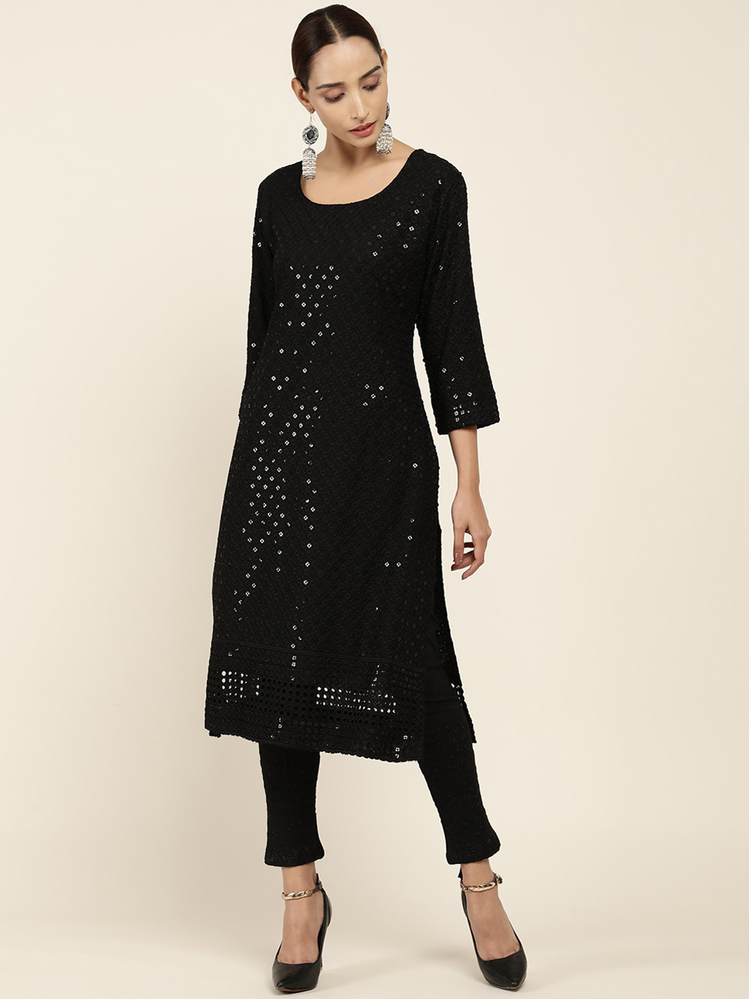

Soch Women Black Geometric Straight Kurta