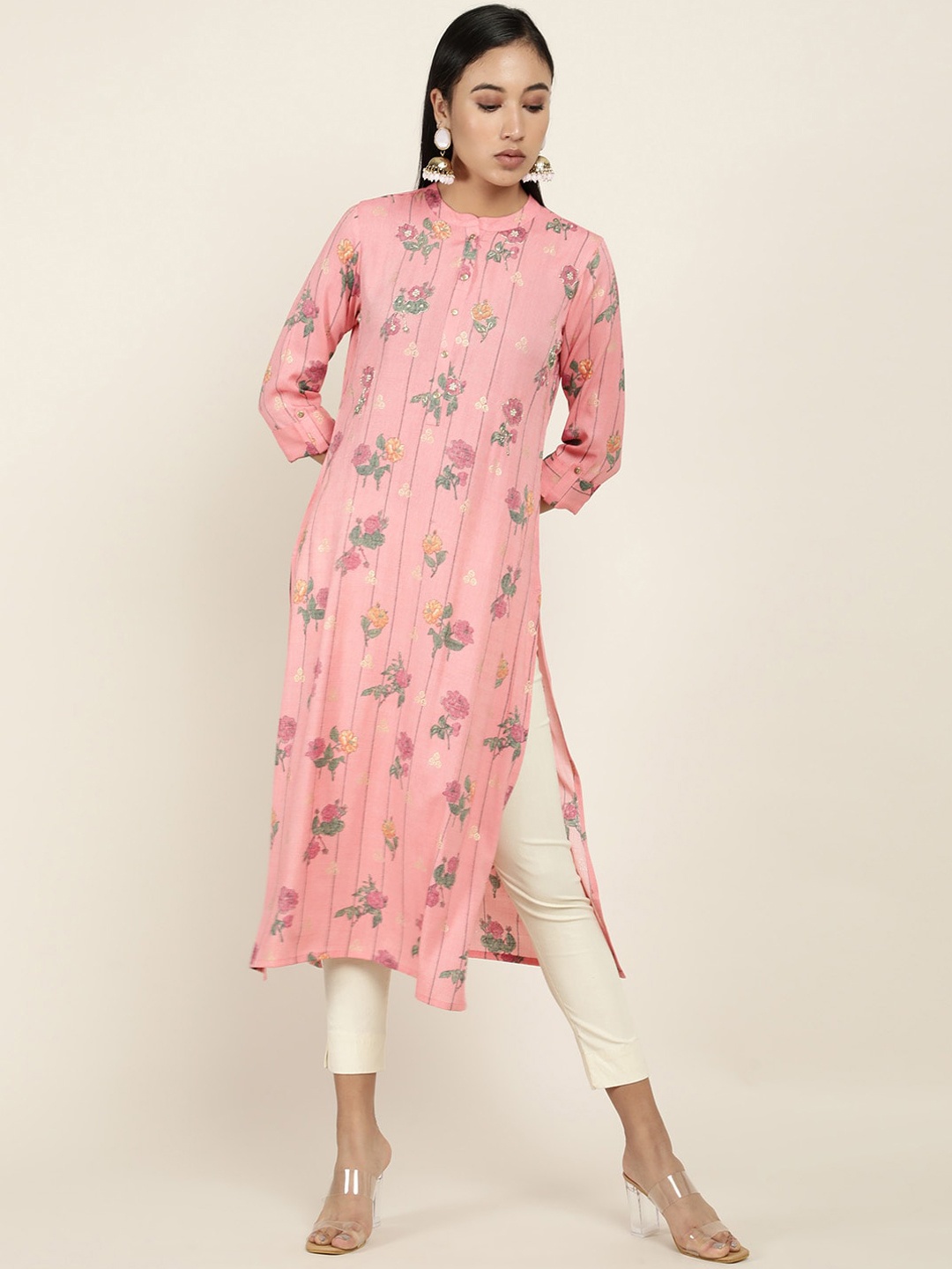 

Soch Women Pink Floral Printed Kurta