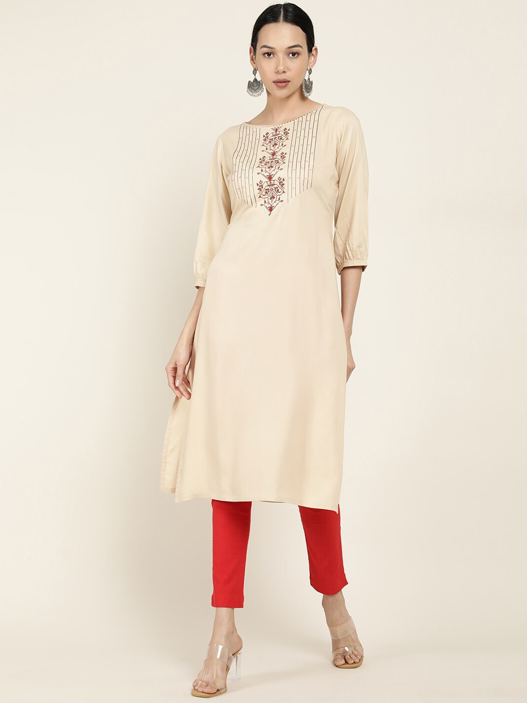 

Soch Women Beige Ethnic Motifs Embroidered Thread Work Kurta