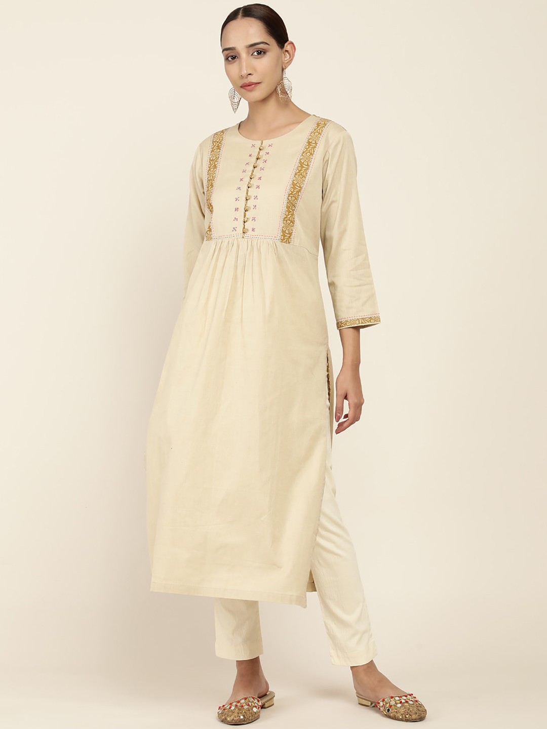 

Soch Women Beige Yoke Design Straight Kurta