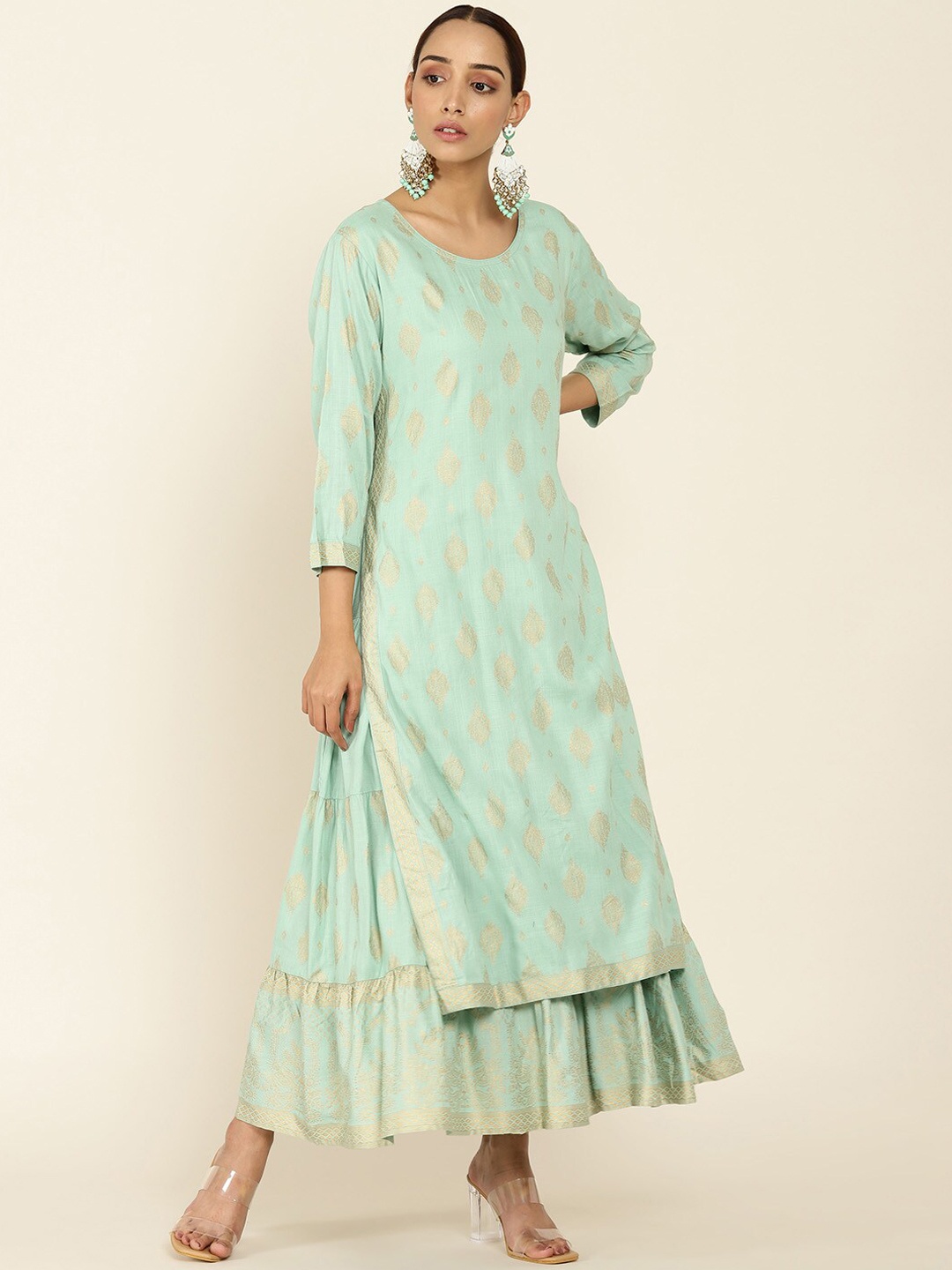 

Soch Women Green Ethnic Motifs Printed Anarkali Kurta