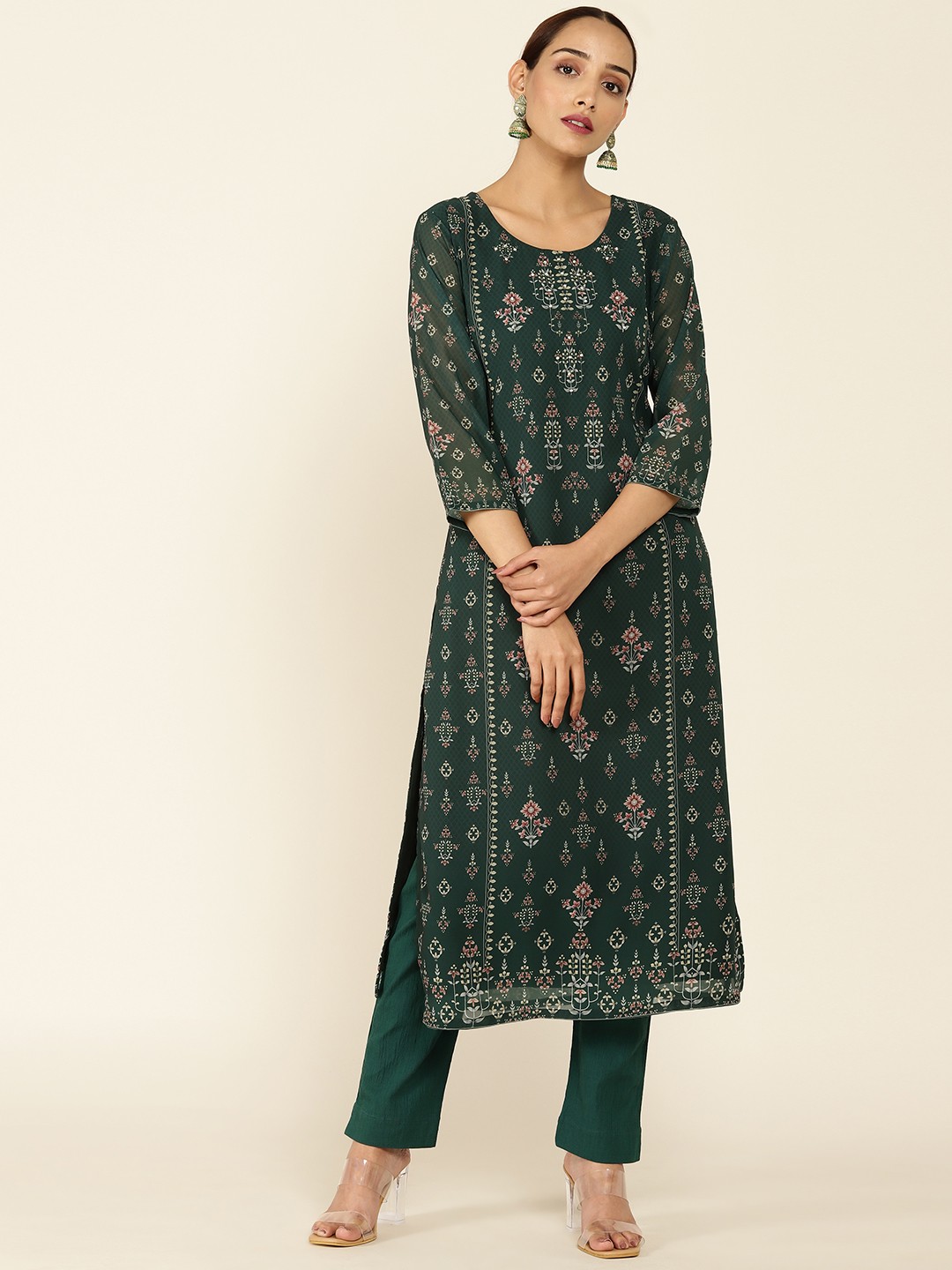 

Soch Women Green Printed Georgette Kurta
