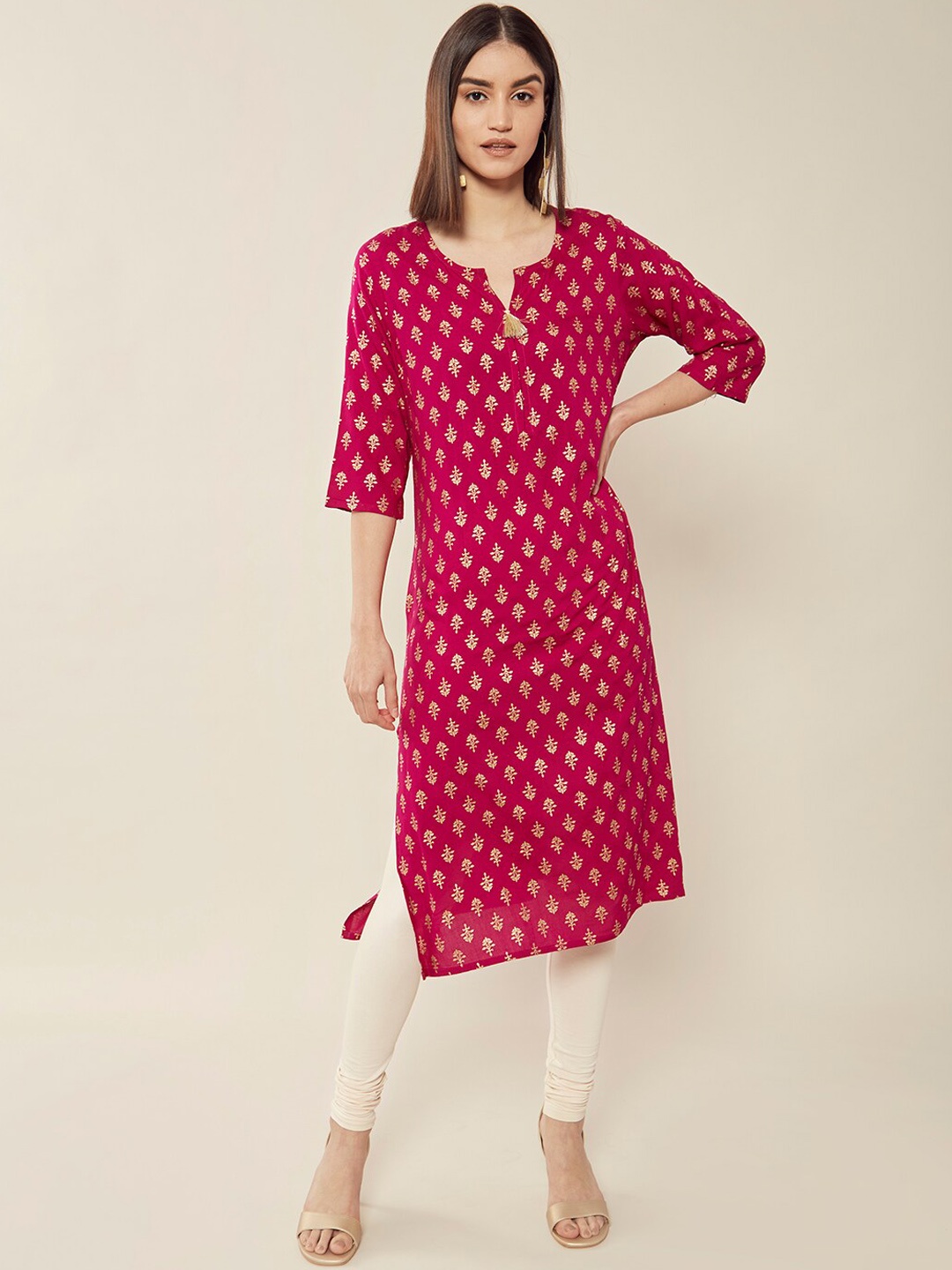 

Soch Women Wine Red Ethnic Motifs Printed Straight Kurta