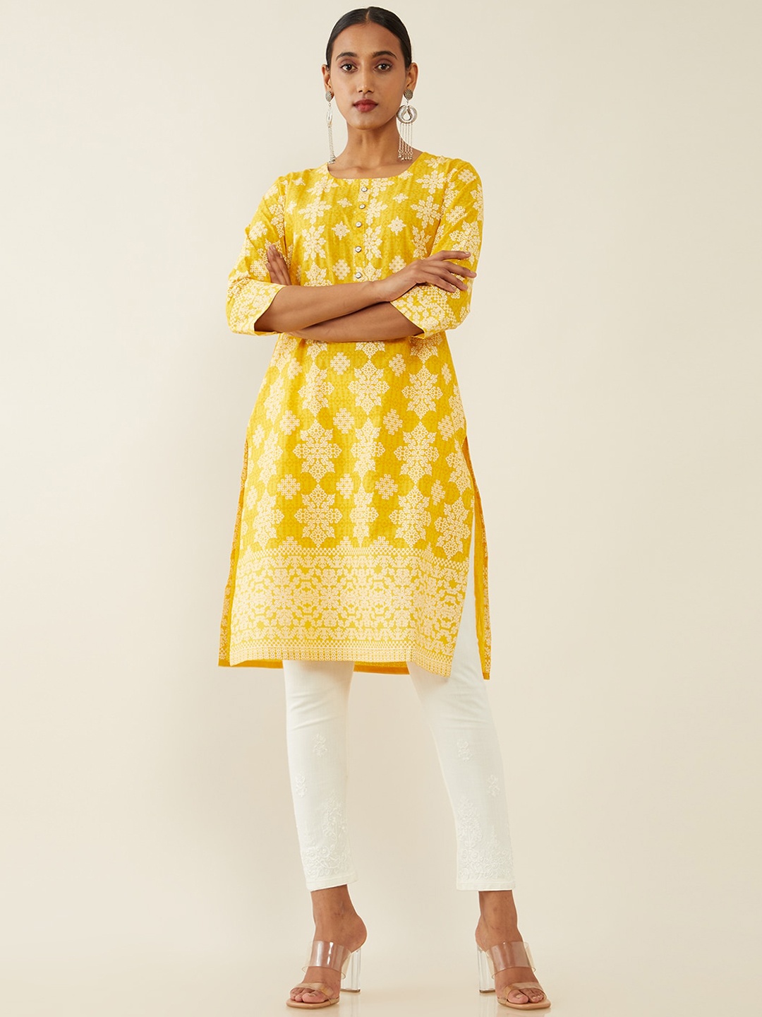 

Soch Women Mustard Yellow Floral Printed Kurta