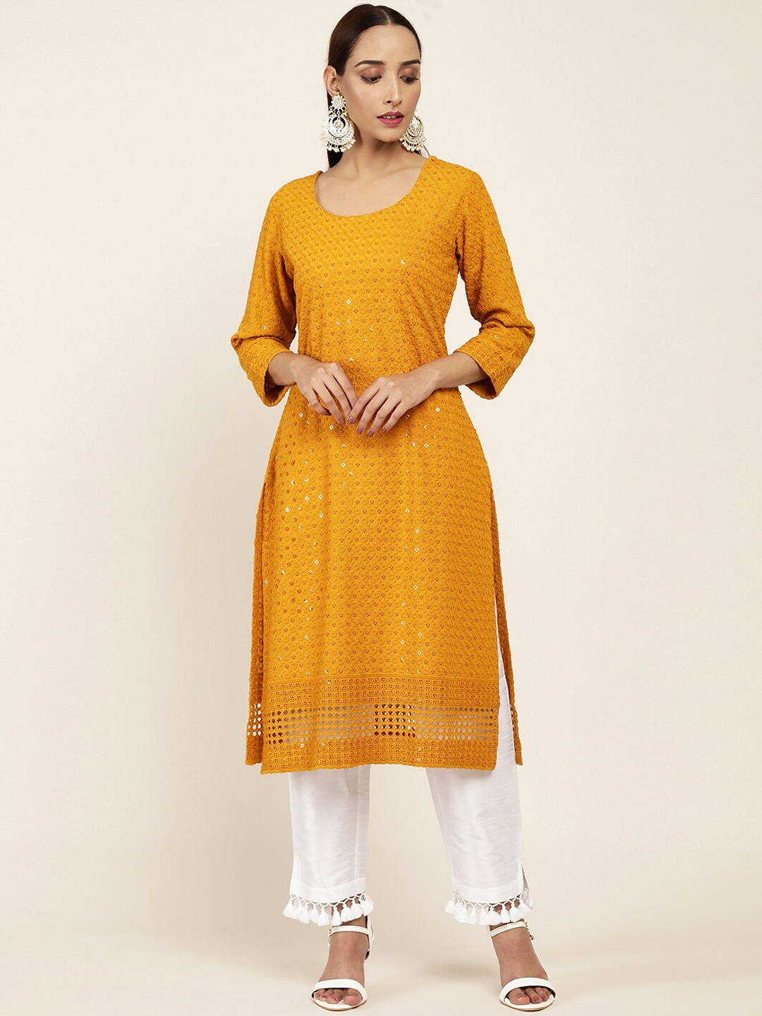 

Soch Women Mustard Embroidered Straight Kurta