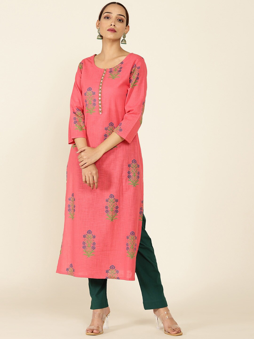 

Soch Women Coral Ethnic Motifs Thread Work Embroidered Kurta