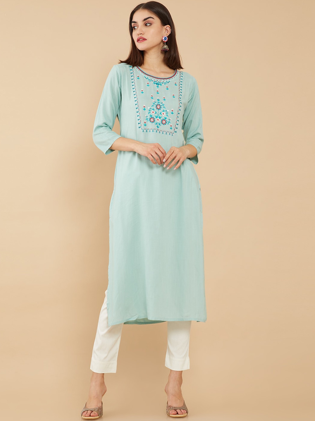 

Soch Women Green Embroidered Thread Work Kurta