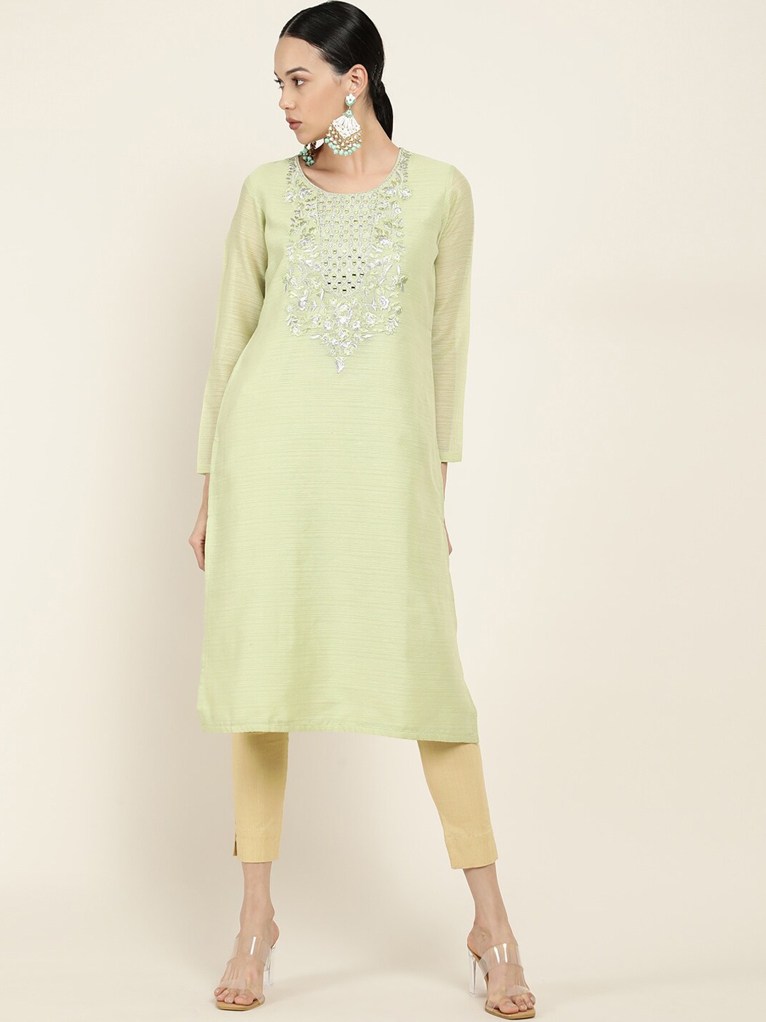 

Soch Women Green Embroidered Mirror Work Kurta
