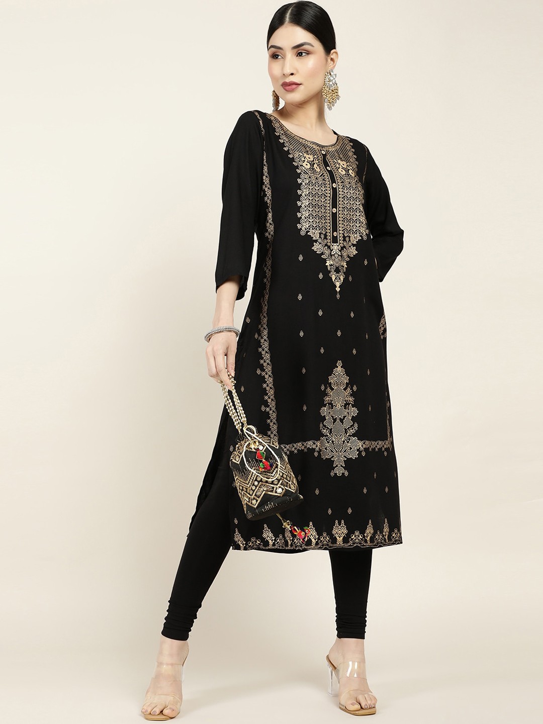 

Soch Women Black Ethnic Motifs Printed Round Neck Kurta