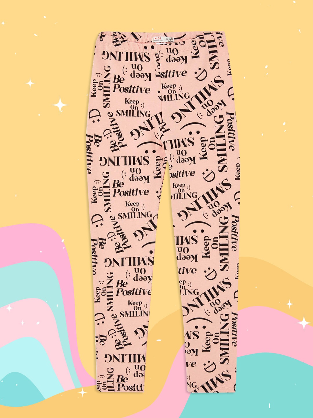 

DeFacto Girls Peach-Coloured & Black Typography Print Ankle-Length Leggings