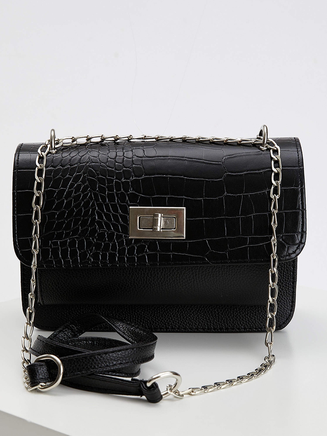 

DeFacto Black Crocs Textured Structured Sling Bag