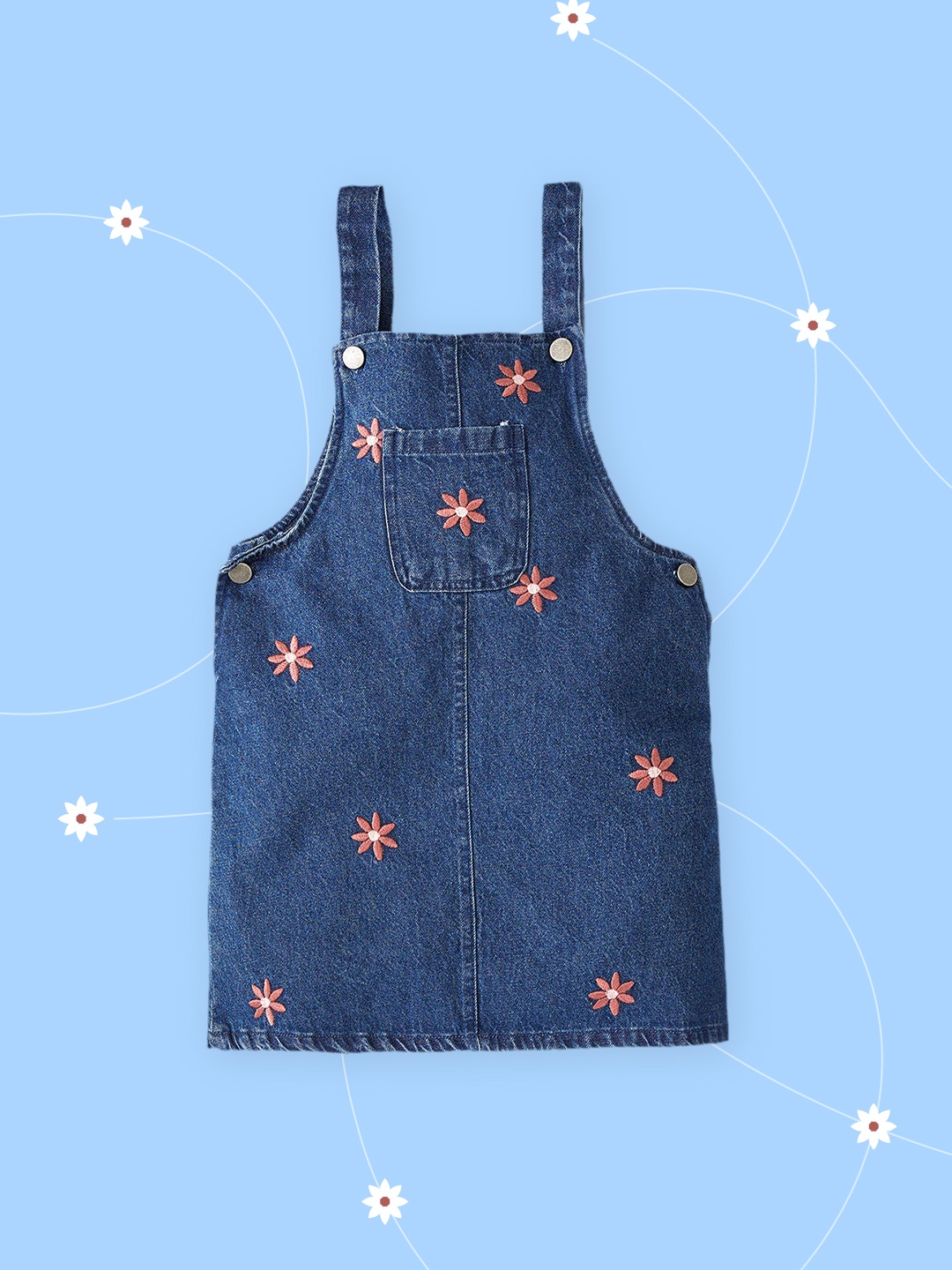 

DeFacto Blue Floral Embroidered Denim Sheath Dungaree Dress