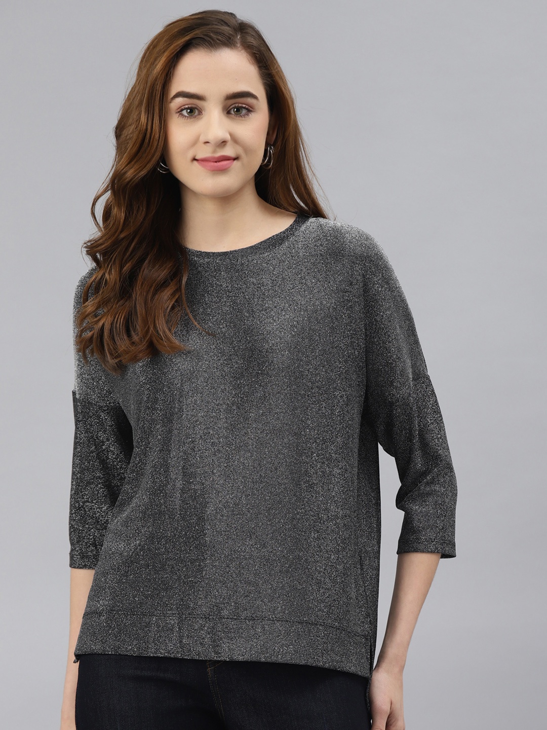 

Marks & Spencer Women Silver-Toned Self Design Regular Top