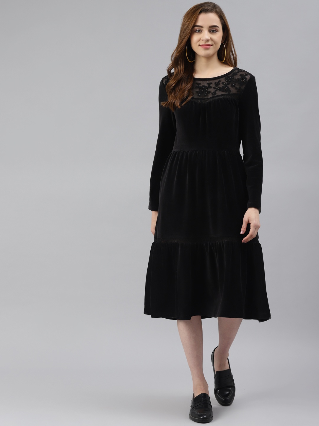 

Marks & Spencer Black Solid Boat Necked A-Line Dress