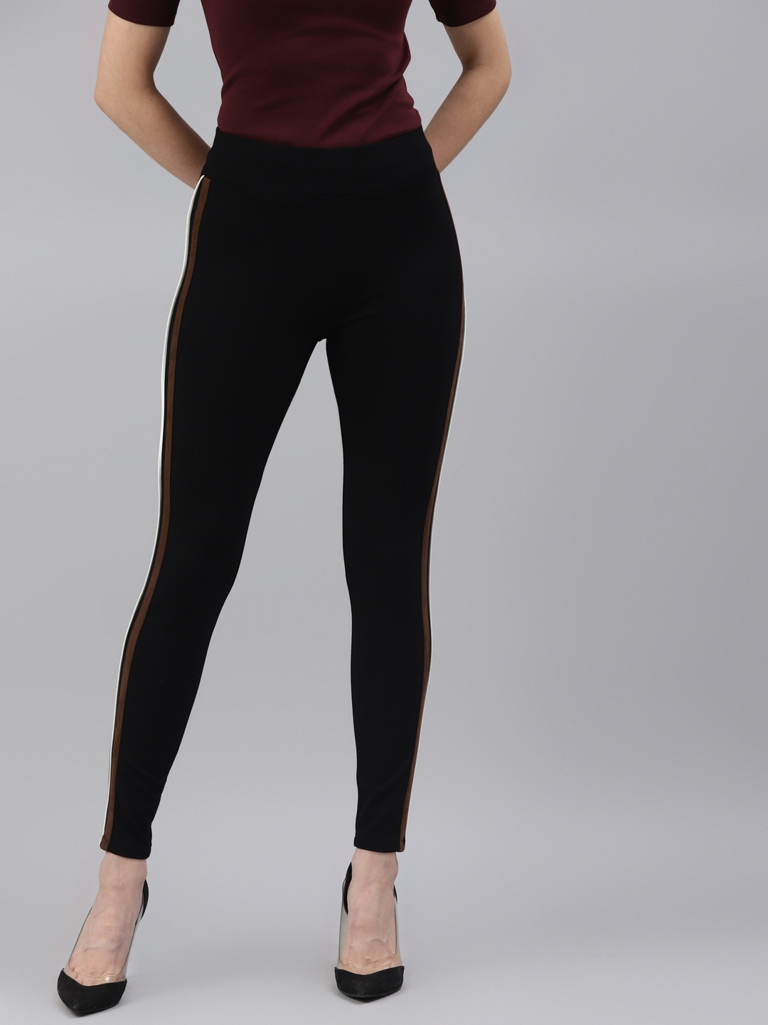 

Marks & Spencer Women Black Solid Leggings With Side Stripes