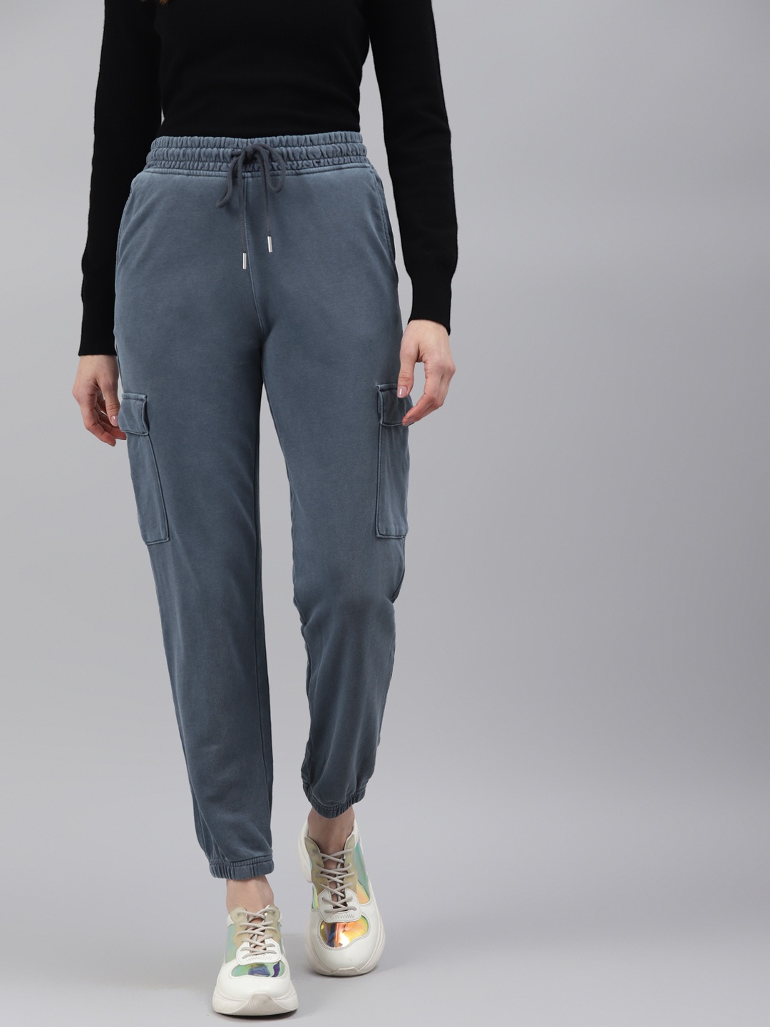 

Marks & Spencer Women Blue Mid-Rise Solid Joggers