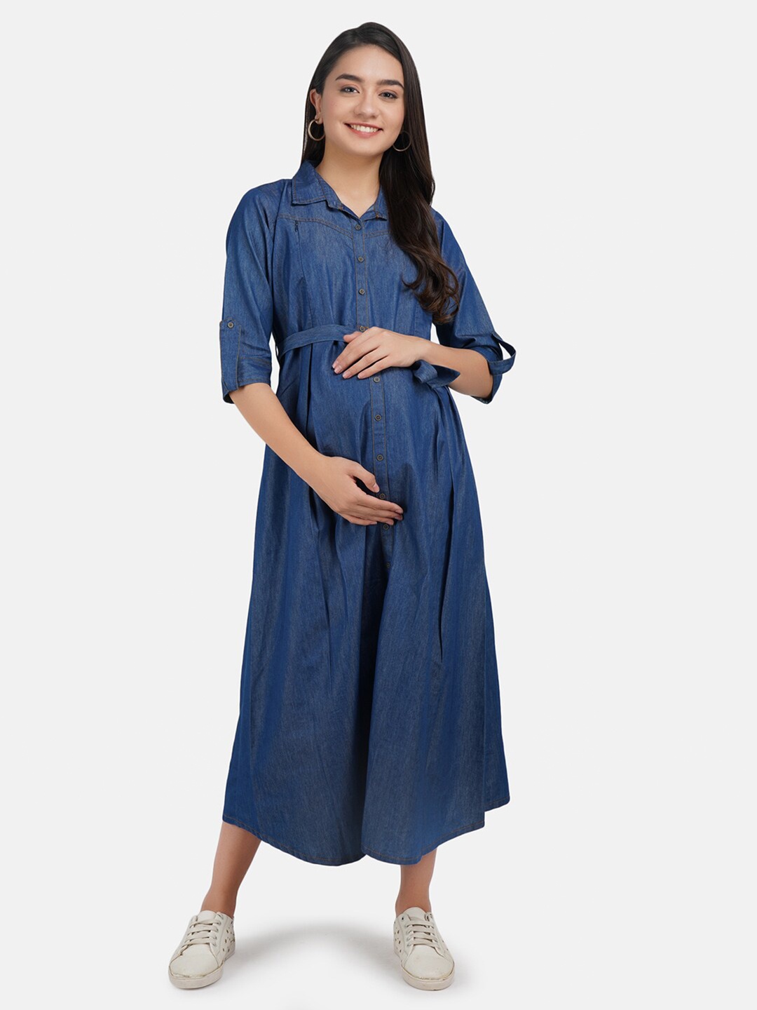 

KOI SLEEPWEAR Blue Denim Maternity Shirt Midi Dress