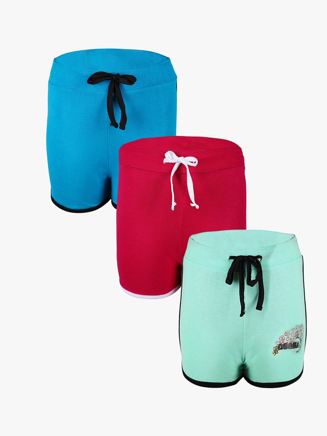 

SAVAGE Girls Multicoloured Pack of 3 Solid Cotton Shorts, Teal