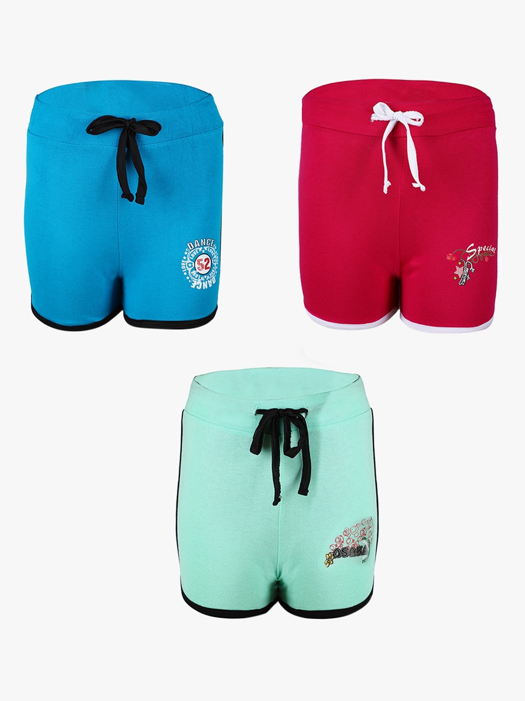 

SAVAGE Girls Multicoloured Pack of 3 Solid Cotton Shorts, Teal
