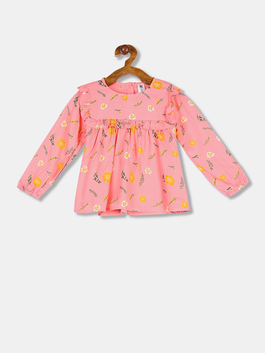 

Cherokee Pink & Yellow Floral Print Top