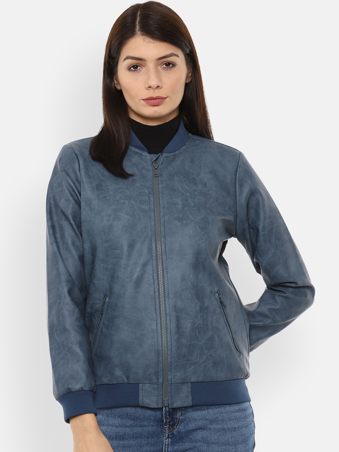 

Van Heusen Woman Women Blue Solid Bomber Jacket