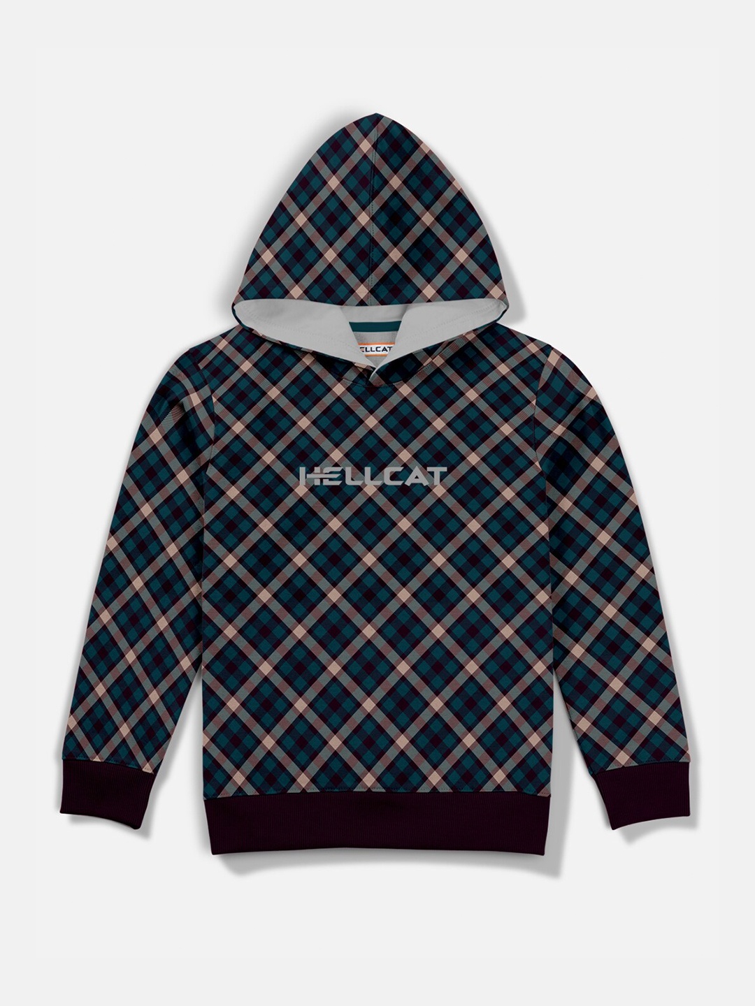 

HELLCAT Boys Navy Blue Checked Hooded Sweatshirt