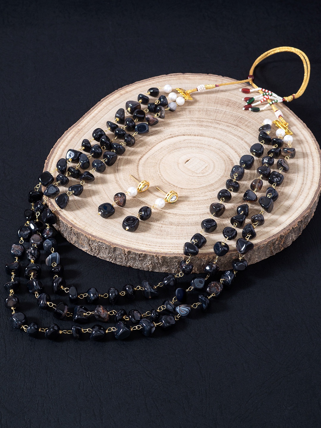 

Golden Peacock Black Beaded handcrafted Layered Necklace