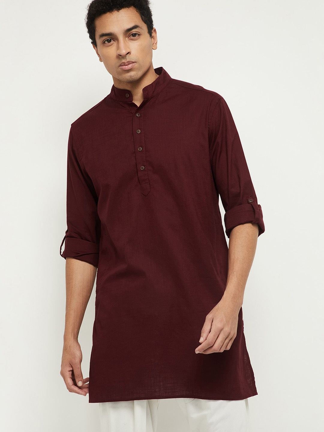

max Men Navy Maroon Mandarin Collar Solid Kurta