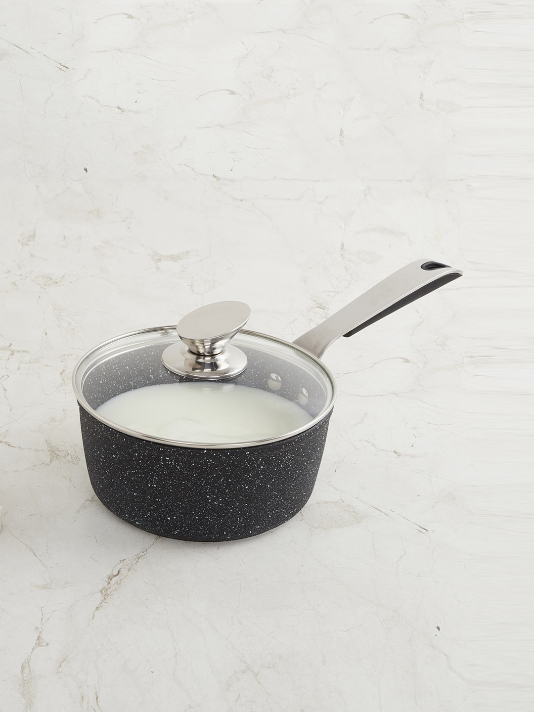 

Home Centre Black Solid Aluminium Sauce Pan With Glass Lid