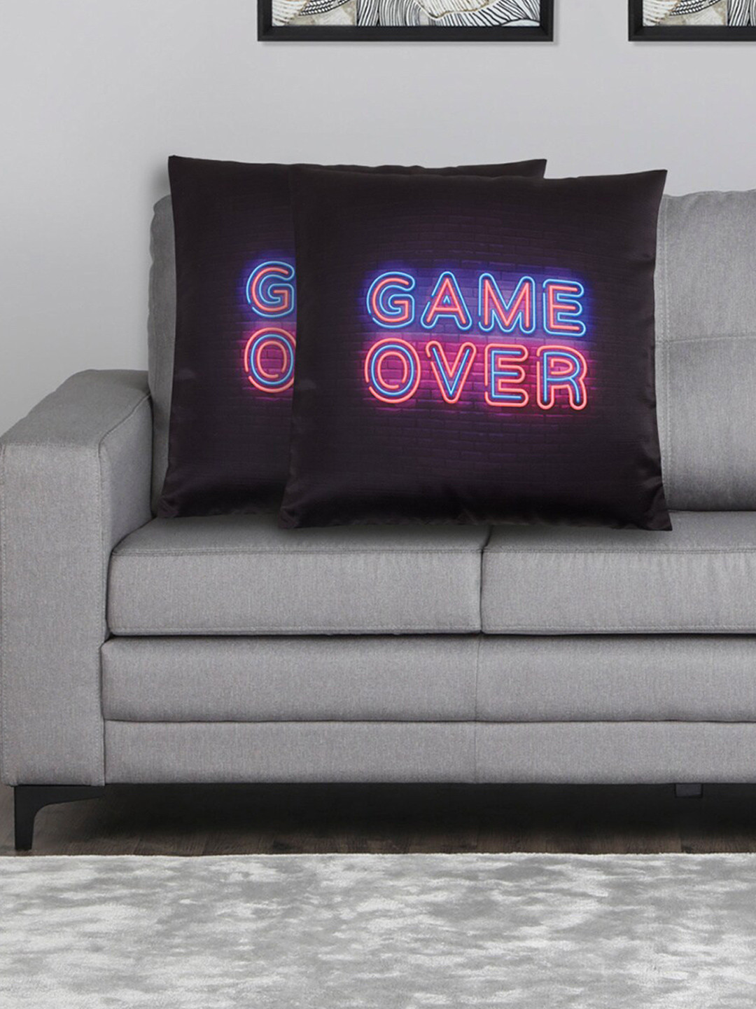 

Home Centre Black & Blue Set of 2 Printed Square Cushion Covers